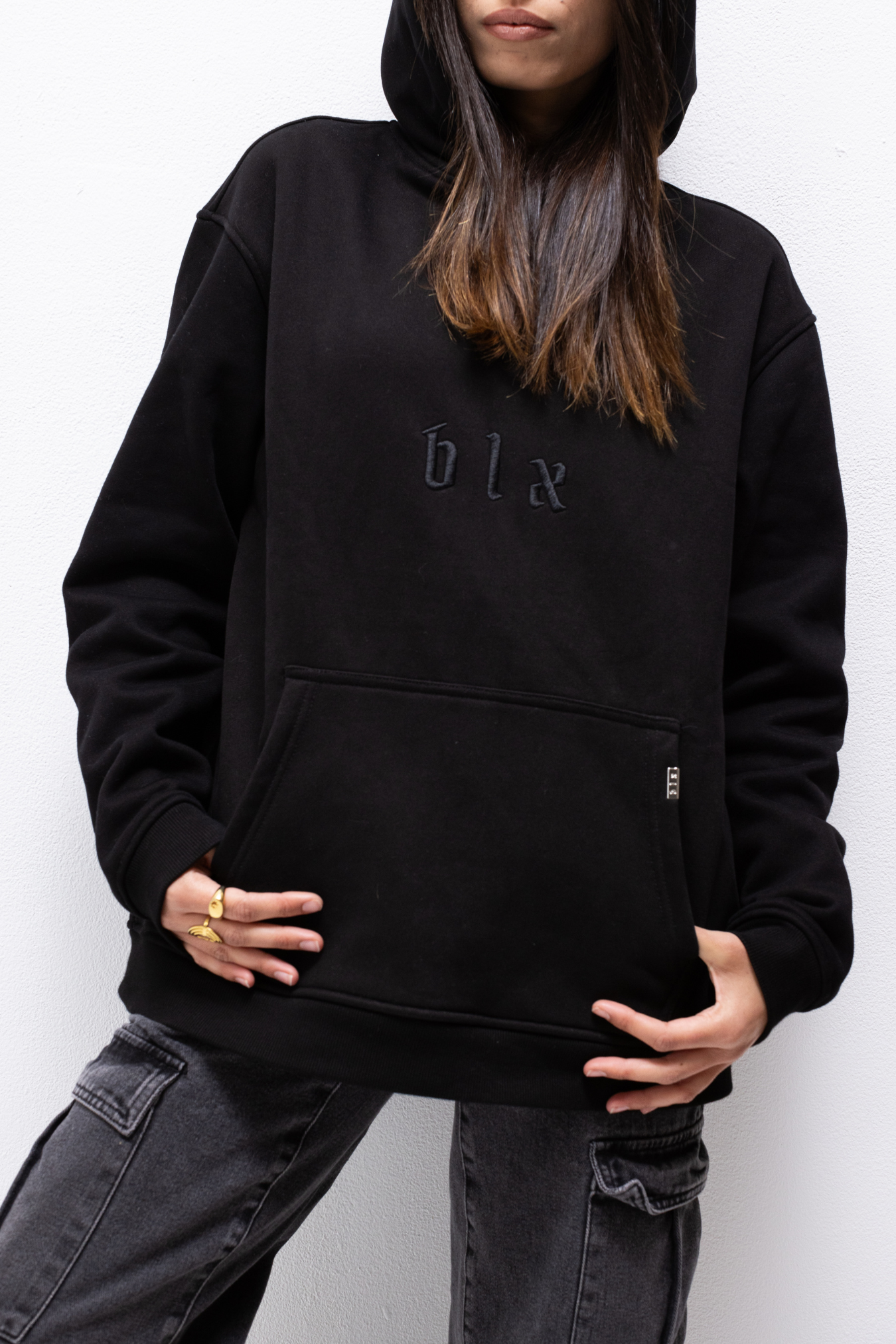 Black Monochrome Hoodie (black embroidery)