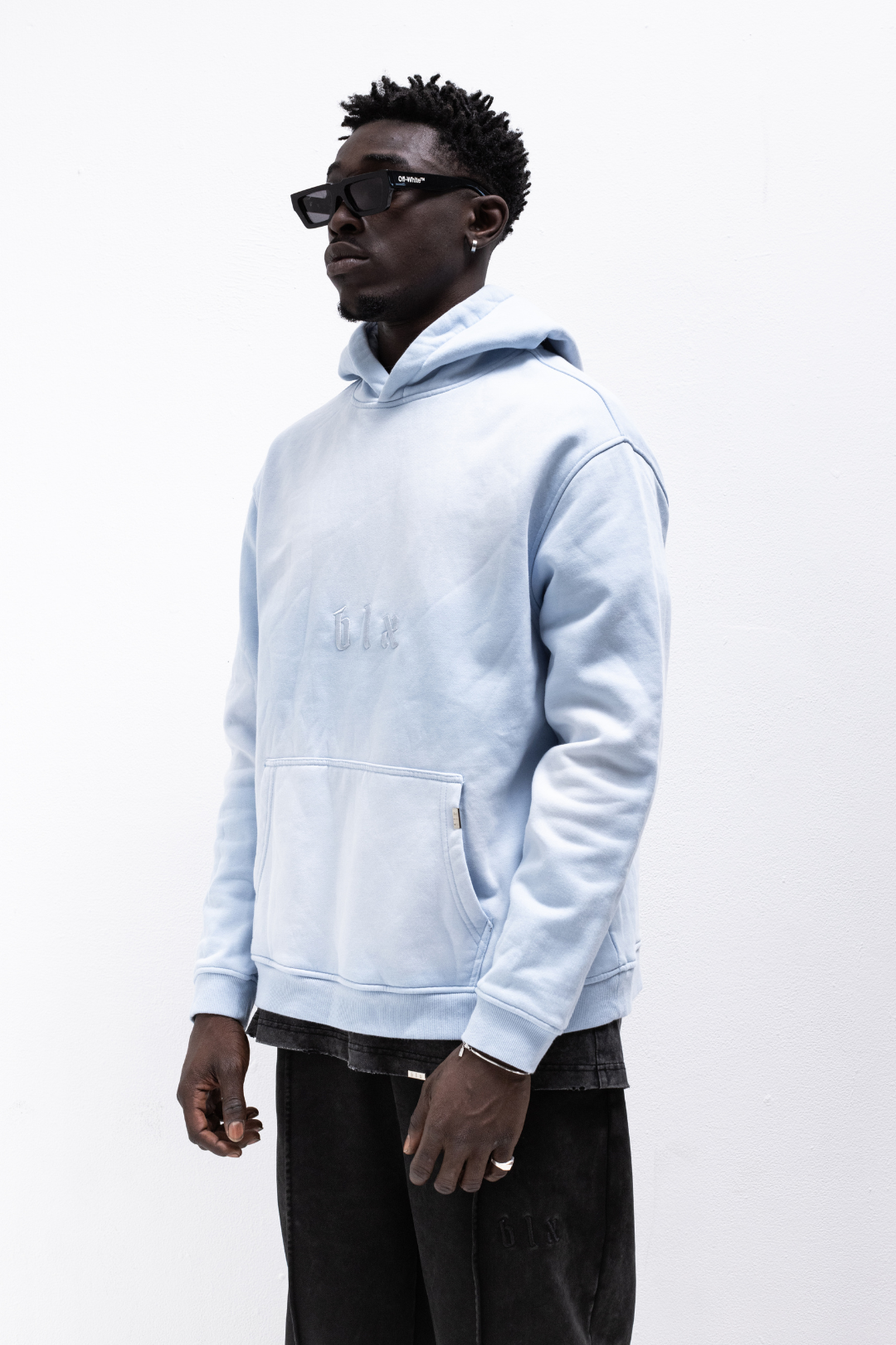Faded light blue Hoodie (light blue embroidery)